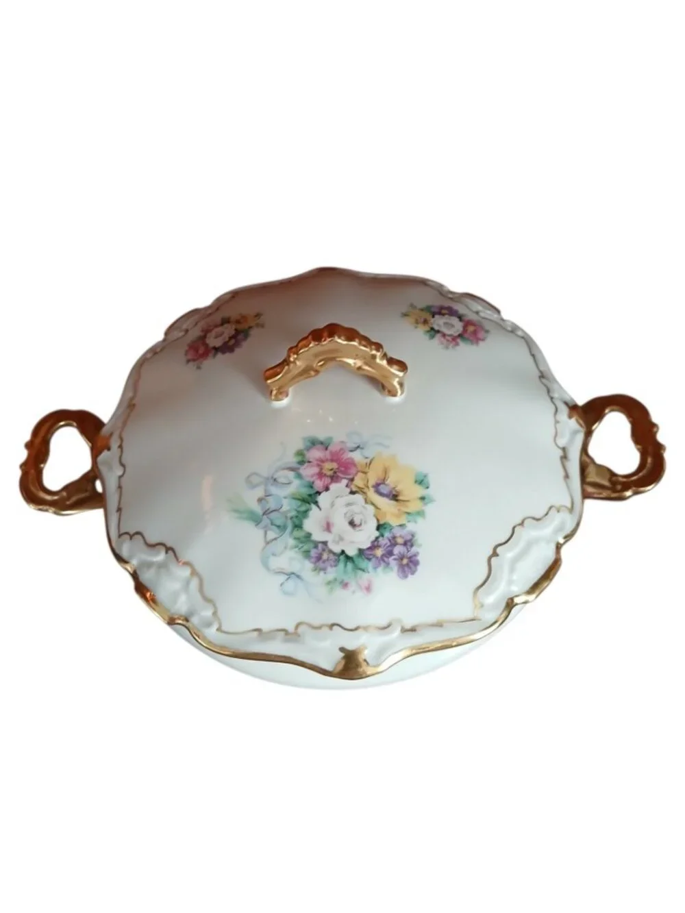 Alka Kunst Bavaria Petite Covered Tureen Floral Gilt Hand Painted Porcelain 8 in